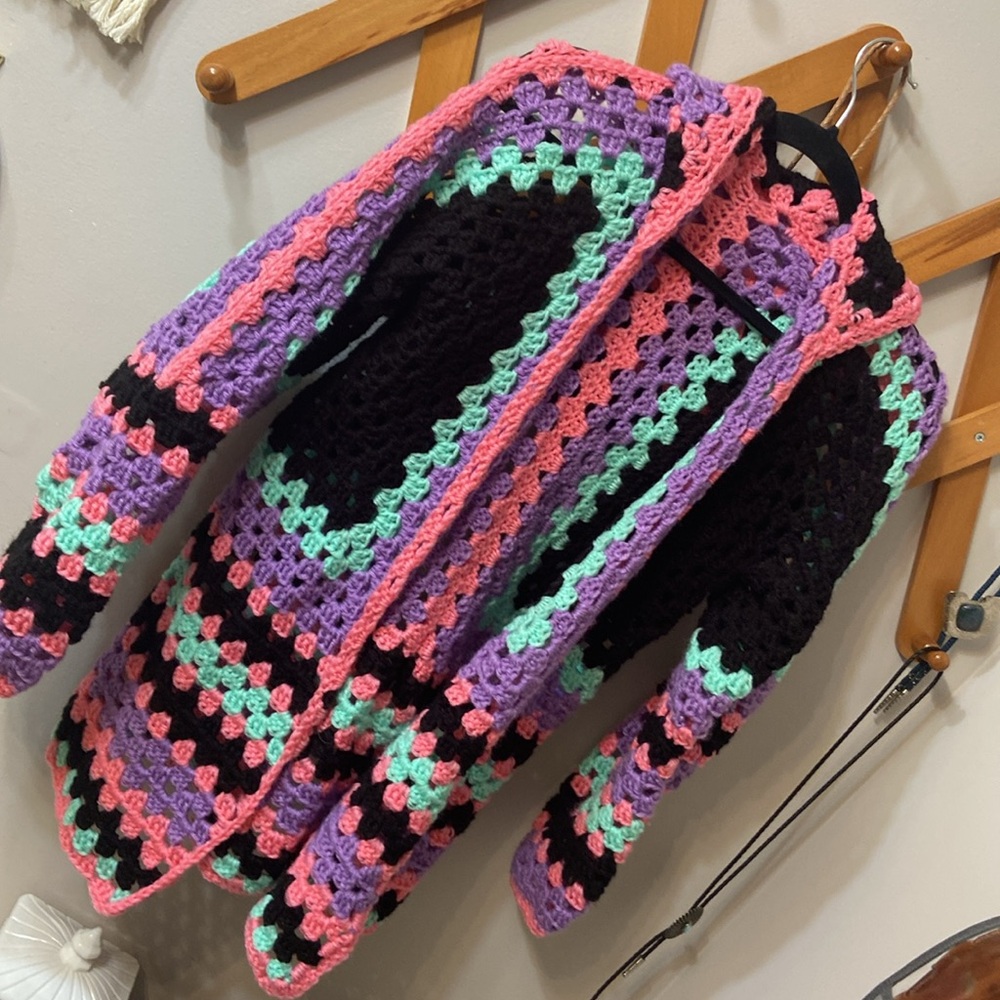 Vintage Grannie Square Hooded Sweater